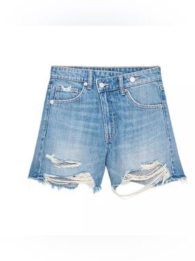 ZARA HIGH-RISE CROSS WAIST MON
FIT TRF DENIM SHORTS 
31 (US 12)  Color: INDIGO